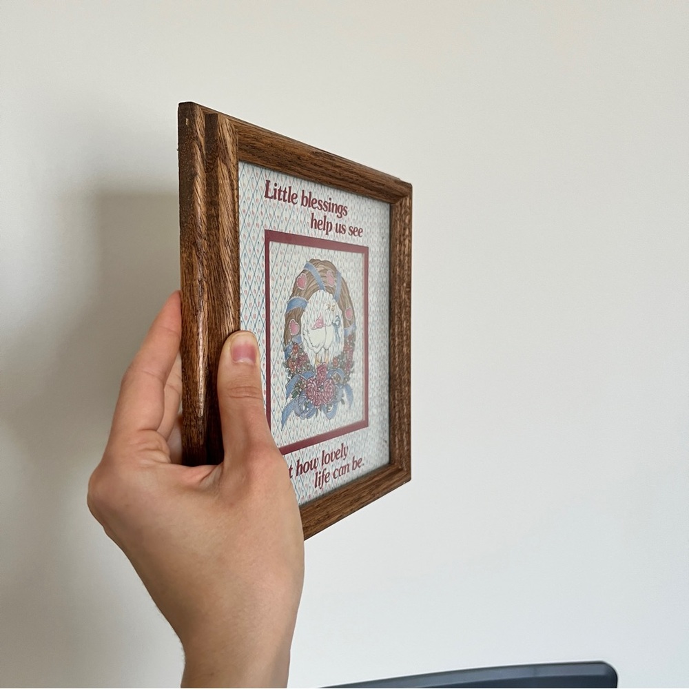 ☾ Vintage 90’s cottagecore pastel goose wall art with oak frame - Picture 4 of 6